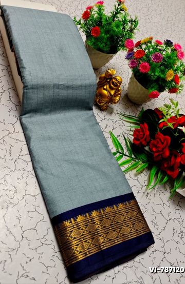 TRENDING DIGITAL EMBROIDERY ZARI WORK KALIYANI COTTON SAREES - LIGHT BLUE