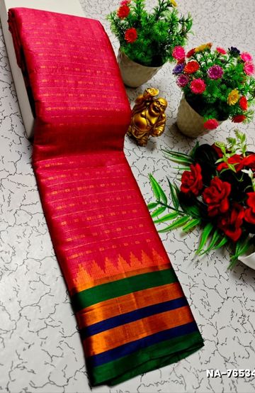 BANARASI POCHAMPALLY ALL OVER BODY SILVAR ZARI BUTTA DESIGN   FUNCTION WEAR SOFT SILK SAREES - ORANGE N