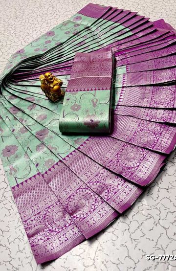 Premium Meena work Soft Silk Saree weddings, festivals, traditional Wear - BULE