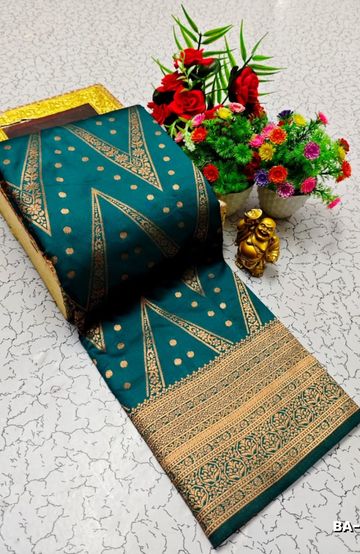 1000 Butta premium Soft Silk Saree weddings, festivals, traditional Wear - PEACOCK GREEN (1)