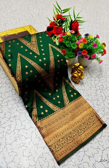 1000 Butta premium Soft Silk Saree weddings, festivals, traditional Wear - BOTTLE GREEN (1)