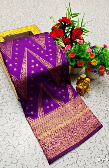 1000 Butta premium Soft Silk Saree weddings, festivals, traditional Wear - BRINJAL COLOUR