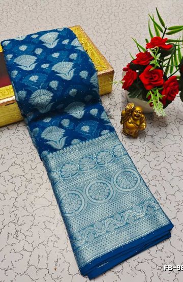 Kubera borderless elite bridal rapier fancy light weight silk type sarees function wear - FLORAISON GREEN