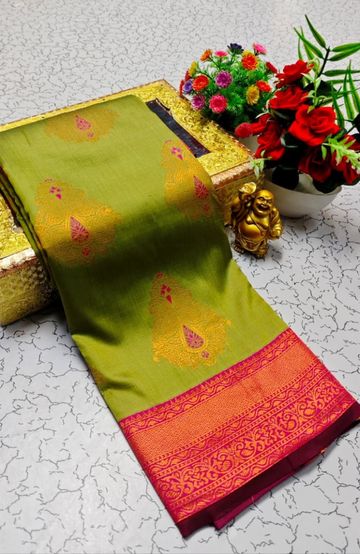 Traditional Look Malgudi Silk Saree Lightweight Silk Blend Saree - BLUE COLOUR (2)