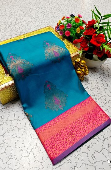 Banaras with our banarasi cotton fabric — a beautiful fusion of classic artistry and breathable comfort wear saree - DARK SKY BLUE (4)