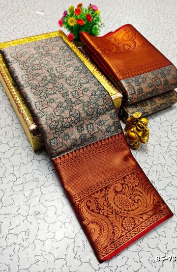 BRIDAL SILK GOLD SILVAR AND COPPER ZARI WEAVE AND WEDDING ART SILK SAREES - LITE GREEN (1)