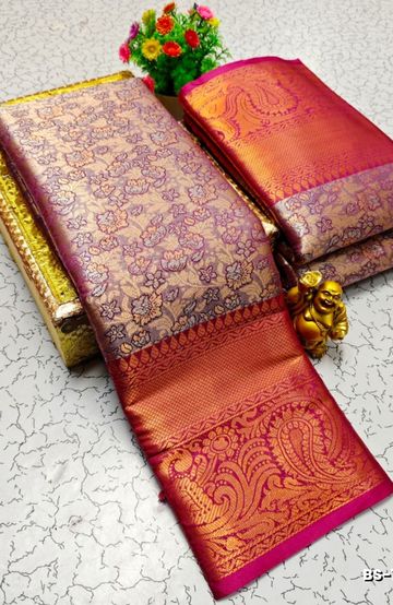 BRIDAL SILK GOLD SILVAR AND COPPER ZARI WEAVE AND WEDDING ART SILK SAREES - RED (1)