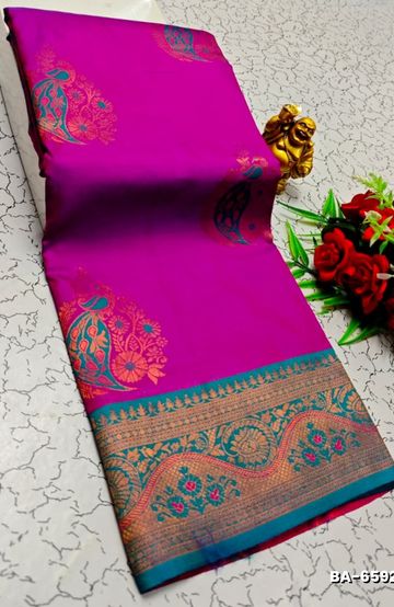 Premium Meena work Soft Silk Saree weddings, festivals, traditional Wear - PINK