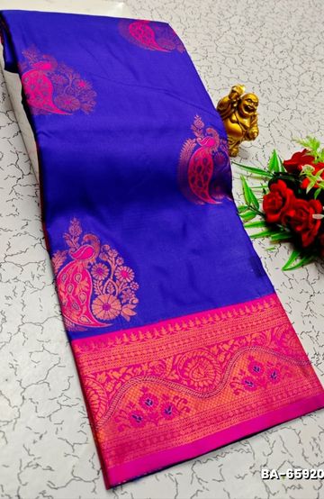 Premium Meena work Soft Silk Saree weddings, festivals, traditional Wear - ROYAL BLUE
