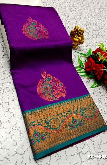 Premium Meena work Soft Silk Saree weddings, festivals, traditional Wear - PURPLE COLOUR