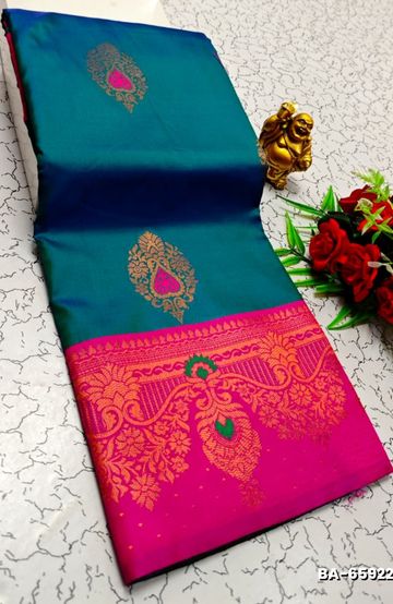 Premium Meena work Soft Silk Saree weddings, festivals, traditional Wear - BULE
