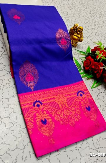 Premium Meena work Soft Silk Saree weddings, festivals, traditional Wear - BRINJAL COLOUR (1)