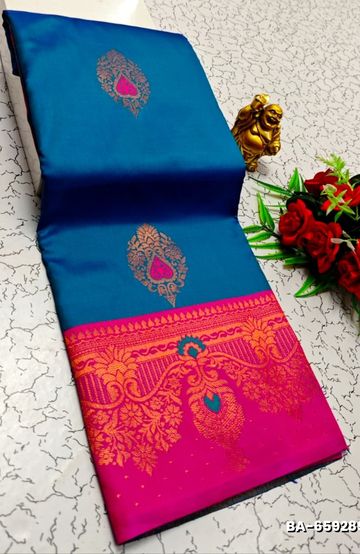 Premium Meena work Soft Silk Saree weddings, festivals, traditional Wear - BLUE COLOUR (1)