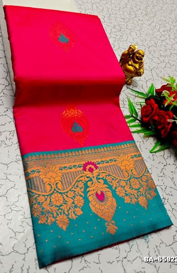 Premium Meena work Soft Silk Saree weddings, festivals, traditional Wear - DARK PINK