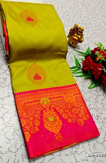 Premium Meena work Soft Silk Saree weddings, festivals, traditional Wear - LEMON GREEN N (1)