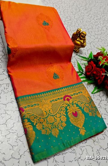 Premium Meena work Soft Silk Saree weddings, festivals, traditional Wear - ORANGE