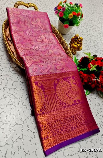 MODERN FANCY SOFT SILK SAREES WITH BUTTA DESIGN - LIGHT ORANGE (1)