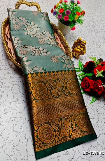 Traditional linen cotton saree comfort meets traditional flower design - RED