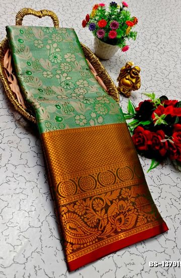 Designer Multi-Color Floral Print Blouse Fabric - DARK GREEN