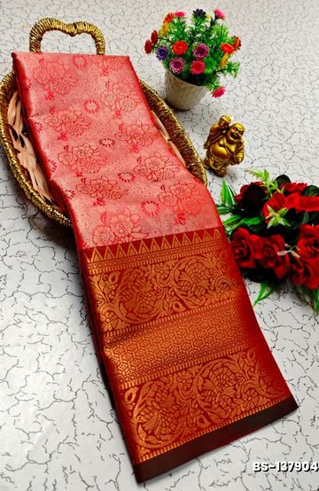BRIDAL SILK GOLD SILVAR AND COPPER ZARI WEAVE AND WEDDING ART SILK SAREES - MAUVE COLOUR (7)
