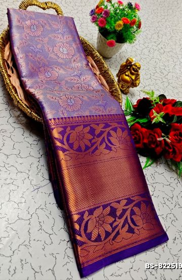 BRIDAL SILK GOLD SILVAR AND COPPER ZARI WEAVE AND WEDDING ART SILK SAREES - YELLOW COLOR (1)