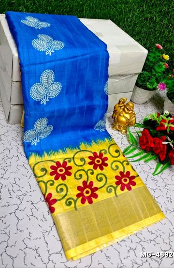 Traditional Look Malgudi Silk Saree Lightweight Silk Blend Saree - BLUE COLOUR (3)