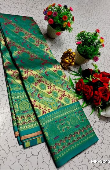 Bridal silk gold silvar and copper zari weave and wedding art silk suba muhurtha pattu sarees - REXONA