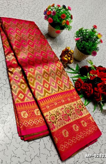 Bridal silk gold silvar and copper zari weave and wedding art silk suba muhurtha pattu sarees - DARK PINK