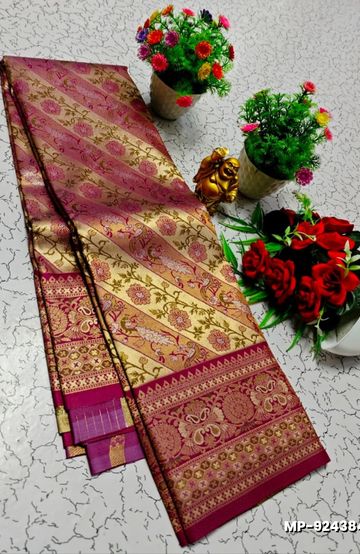 Bridal silk gold silvar and copper zari weave and wedding art silk suba muhurtha pattu sarees - WINE COLOUR