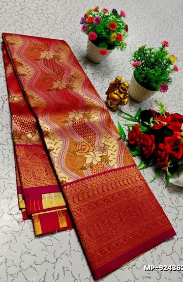 Bridal silk gold silvar and copper zari weave and wedding art silk suba muhurtha pattu sarees - MAROON COLOR (2)