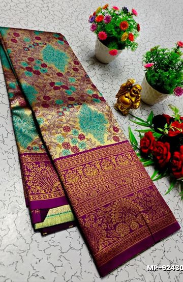 Bridal silk gold silvar and copper zari weave and wedding art silk suba muhurtha pattu sarees - PURPLE COLOUR