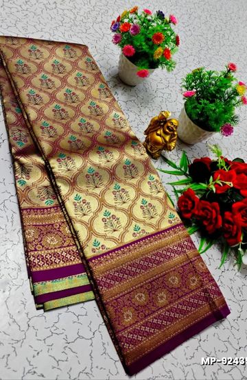 Bridal silk gold silvar and copper zari weave and wedding art silk suba muhurtha pattu sarees - MEJANTA