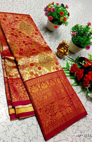 Bridal silk gold silvar and copper zari weave and wedding art silk suba muhurtha pattu sarees - MAROON COLOR (3)