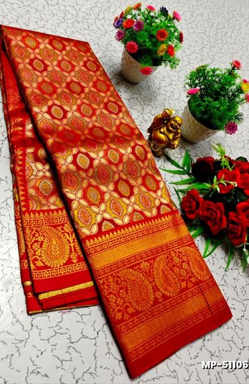 BRIDAL SILK GOLD SILVAR AND COPPER ZARI WEAVE AND WEDDING ART SILK SAREES - LITE GREEN (1)