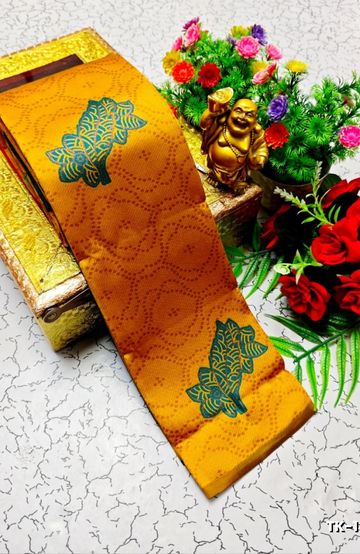 Kubera borderless elite bridal rapier fancy light weight silk type sarees function wear - YELLOW COLOR