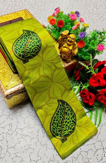 Kubera borderless elite bridal rapier fancy light weight silk type sarees function wear - FLORAISON GREEN