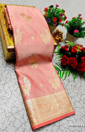 Bridal Premium Soft silk gold zari weave and wedding art silk and Premium Soft Silk sarees - LIGHT PINK