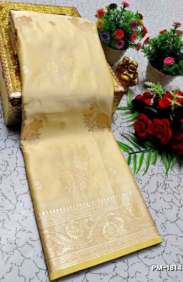 Bridal Premium Soft silk gold zari weave and wedding art silk and Premium Soft Silk sarees - CREAM