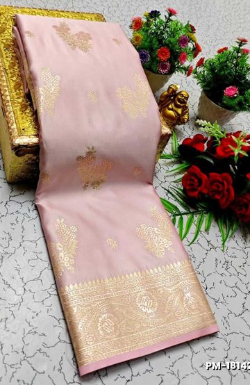 Bridal Premium Soft silk gold zari weave and wedding art silk and Premium Soft Silk sarees - BABY PINK (1)