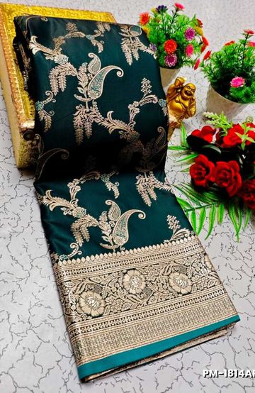Bridal Premium Soft silk gold zari weave and wedding art silk and Premium Soft Silk sarees - PEACOCK GREEN (1)