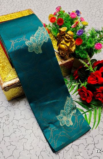 Kubera borderless elite bridal rapier fancy light weight silk type sarees function wear - TEAL COLOUR (1)