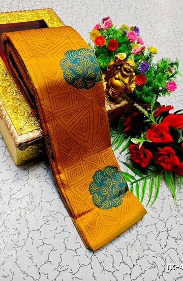 Kubera borderless elite bridal rapier fancy light weight silk type sarees function wear - YELLOW COLOR (1)