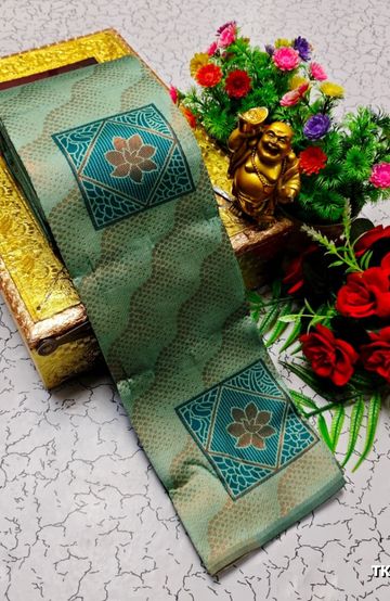 Kubera borderless elite bridal rapier fancy light weight silk type sarees function wear - LIGHT GREEN (1)