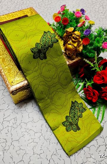 Kubera borderless elite bridal rapier fancy light weight silk type sarees function wear - FLORAISON GREEN (2)