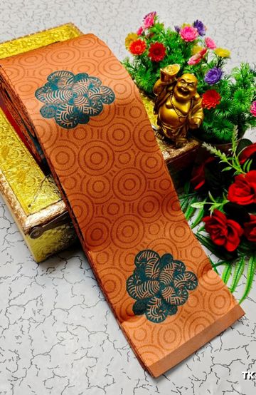 Kubera borderless elite bridal rapier fancy light weight silk type sarees function wear - LIGHT ORANGE (2)