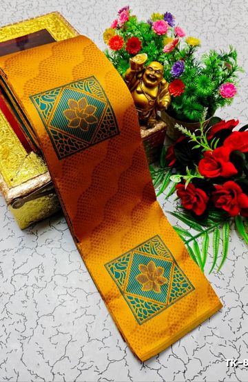 Kubera borderless elite bridal rapier fancy light weight silk type sarees function wear - YELLOW COLOR (2)