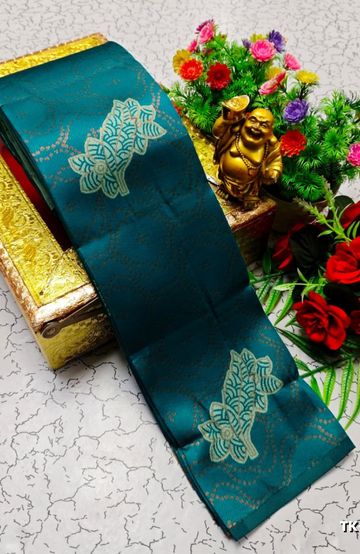 Kubera borderless elite bridal rapier fancy light weight silk type sarees function wear - TEAL COLOUR (2)