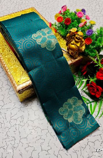 BRIDAL SILK GOLD SILVAR AND COPPER ZARI WEAVE AND WEDDING ART SILK SAREES - PEACKOK BLUE (4)