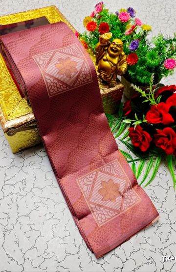 Luxurious heavy work blouse fabric with floral goldwork jaal border - DARK PINK (6)