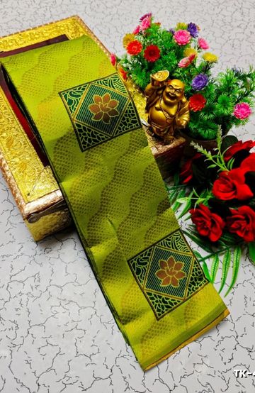 Kubera borderless elite bridal rapier fancy light weight silk type sarees function wear - FLORAISON GREEN (4)
